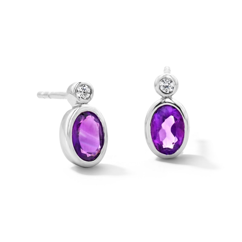 Main Image 1 of Oval Amethyst and 1/20 CT. T.W. Lab-Grown Diamond Earrings in Sterling Silver (F/VS2)