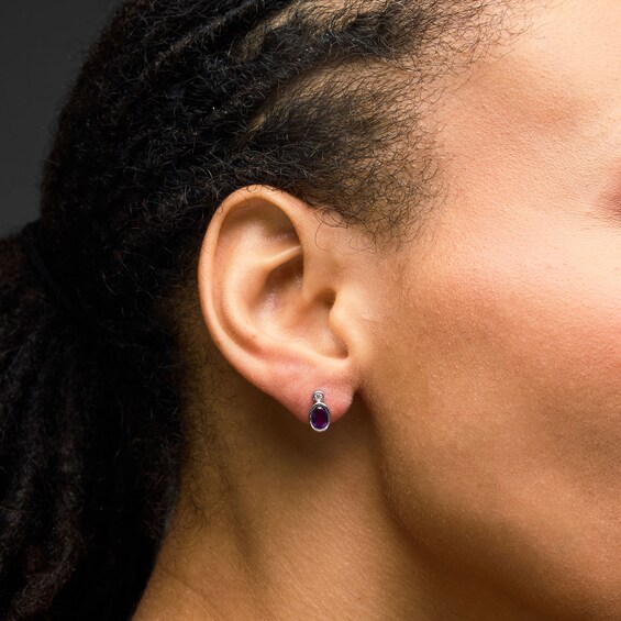 Oval Amethyst and 1/20 CT. T.w. Lab-Grown Diamond Earrings in Sterling Silver (F/Vs2)