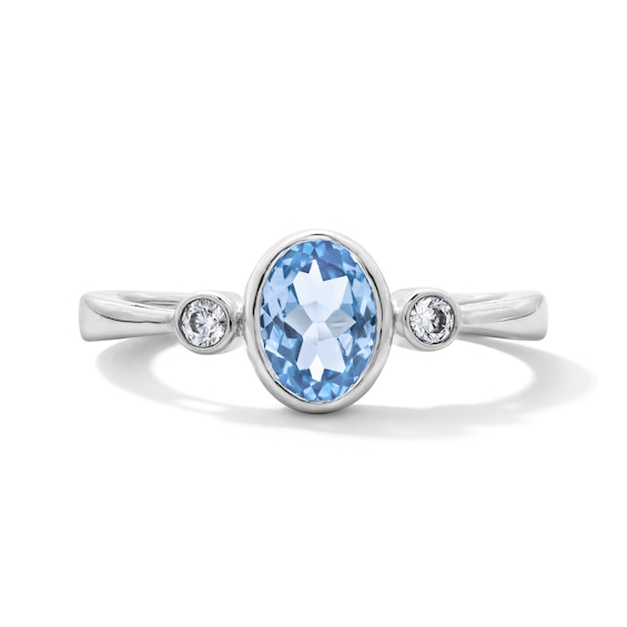 Oval Swiss Blue Topaz and 1/15 CT. T.w. Lab-Grown Diamond Ring in Sterling Silver (F/Vs2)