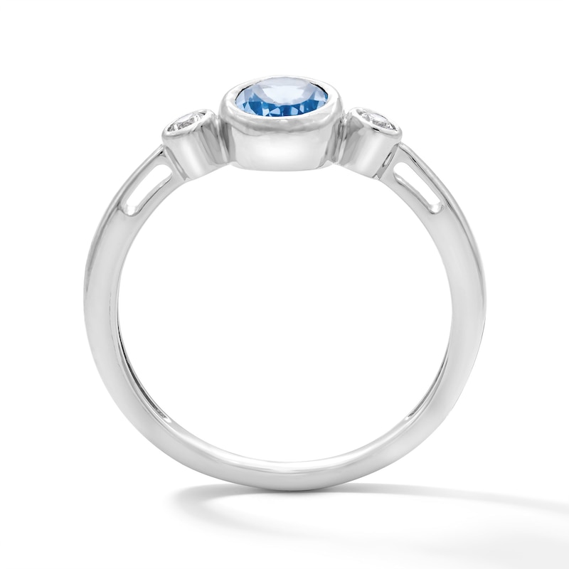 Main Image 2 of Oval Swiss Blue Topaz and 1/15 CT. T.W. Lab-Grown Diamond Ring in Sterling Silver (F/VS2)