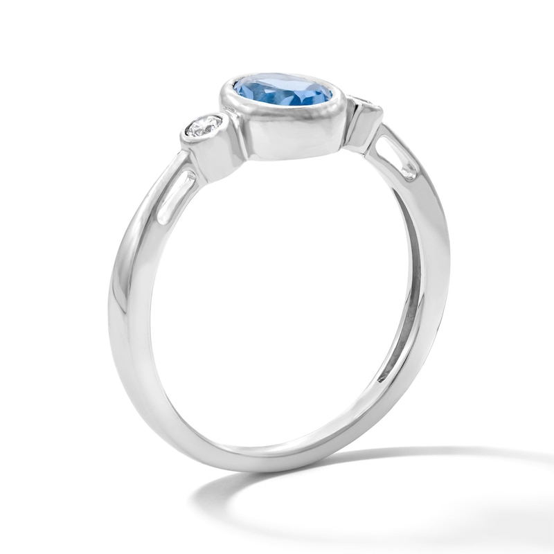 Main Image 3 of Oval Swiss Blue Topaz and 1/15 CT. T.W. Lab-Grown Diamond Ring in Sterling Silver (F/VS2)