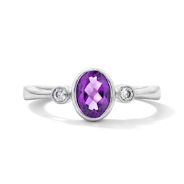 Oval Amethyst and 1/15 CT. T.W. Lab-Grown Diamond Ring in Sterling Silver (F/VS2)