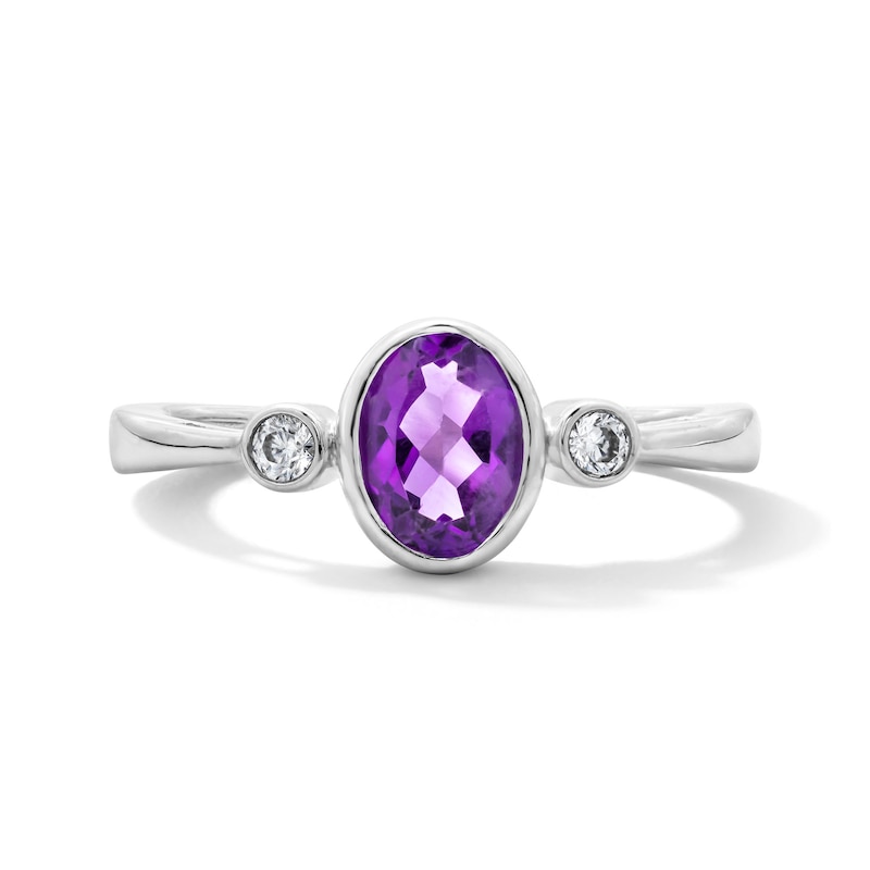 Main Image 1 of Oval Amethyst and 1/15 CT. T.W. Lab-Grown Diamond Ring in Sterling Silver (F/VS2)