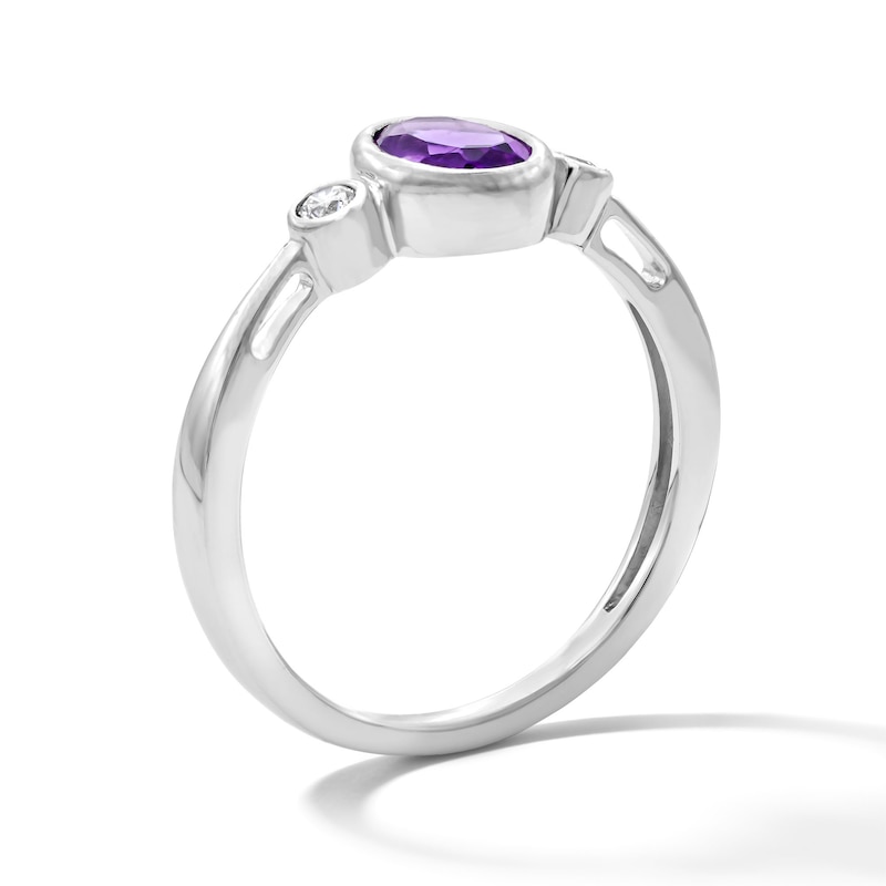 Main Image 3 of Oval Amethyst and 1/15 CT. T.W. Lab-Grown Diamond Ring in Sterling Silver (F/VS2)