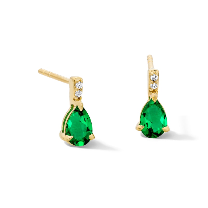 Main Image 1 of Pear-Shaped Emerald and Lab-Grown Diamond Accent Drop Earrings in 10K Gold (F/VS2)