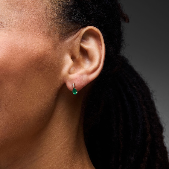 Pear-Shaped Emerald and Lab-Grown Diamond Accent Drop Earrings in 10K Gold (F/Vs2)