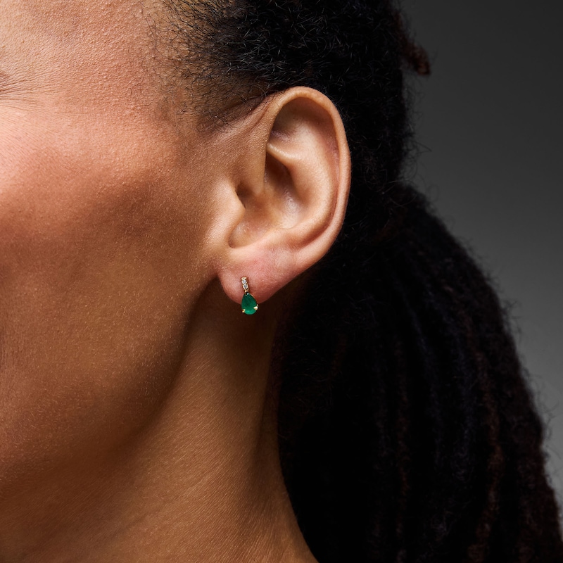 Main Image 2 of Pear-Shaped Emerald and Lab-Grown Diamond Accent Drop Earrings in 10K Gold (F/VS2)