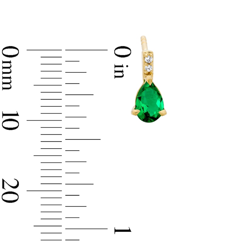 Main Image 2 of Pear-Shaped Emerald and Lab-Grown Diamond Accent Drop Earrings in 10K Gold (F/VS2)