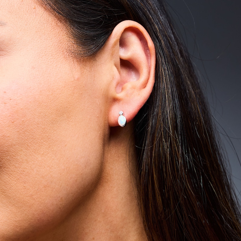 Main Image 2 of Oval Lab-Created Opal and 1/20 CT. T.W. Lab-Grown Diamond Earrings in Sterling Silver (F/VS2)