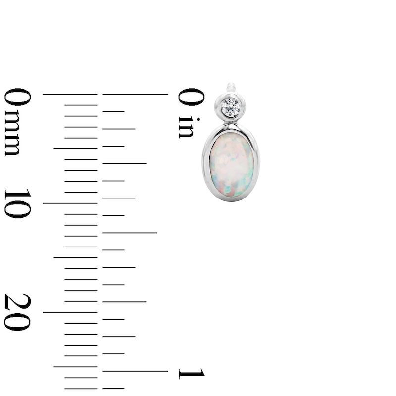 Main Image 3 of Oval Lab-Created Opal and 1/20 CT. T.W. Lab-Grown Diamond Earrings in Sterling Silver (F/VS2)