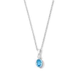 Oval Swiss Blue Topaz and Lab-Grown Diamond Accent Pendant in Sterling Silver (F/VS2)