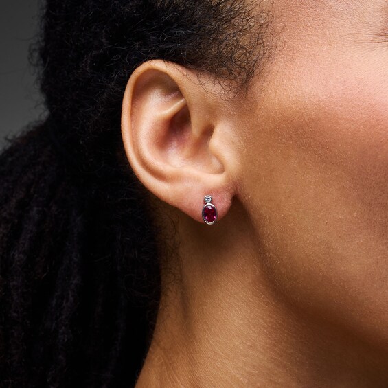 Oval Lab-Created Ruby and 1/20 CT. T.w. Lab-Grown Diamond Earrings in Sterling Silver (F/Vs2)