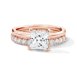 2 CT. T.W. Princess-Cut Certified Lab-Grown Diamond Bridal Set in 14K Rose Gold (F/VS2)