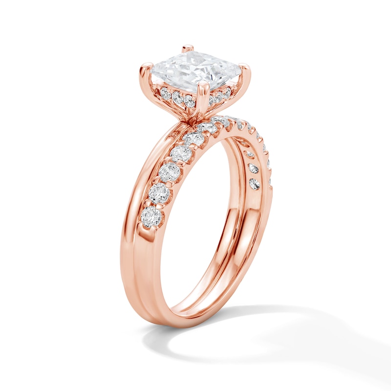 Main Image 4 of 2 CT. T.W. Princess-Cut Certified Lab-Grown Diamond Bridal Set in 14K Rose Gold (F/VS2)