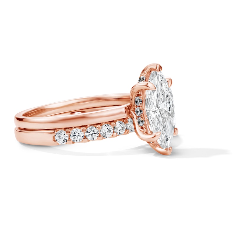 Main Image 3 of 2 CT. T.W. Marquise-Cut Certified Lab-Grown Diamond Bridal Set in 14K Rose Gold (F/VS2)