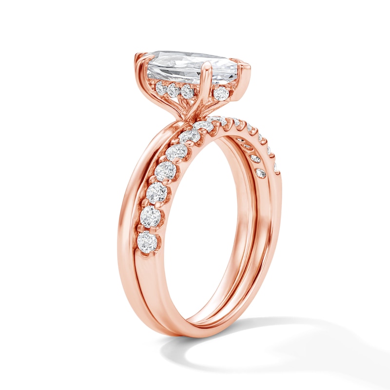 Main Image 4 of 2 CT. T.W. Marquise-Cut Certified Lab-Grown Diamond Bridal Set in 14K Rose Gold (F/VS2)