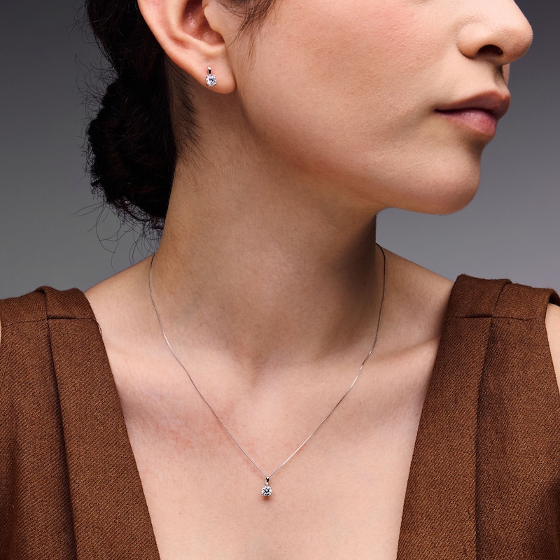 Main Image 2 of 1 CT. T.W. Certified Lab-Grown Diamond Solitaire Pendant and Drop Stud Earrings Set in Sterling Silver (I/SI2)