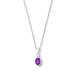 Oval Amethyst and Lab-Grown Diamond Accent Pendant in Sterling Silver (F/VS2)