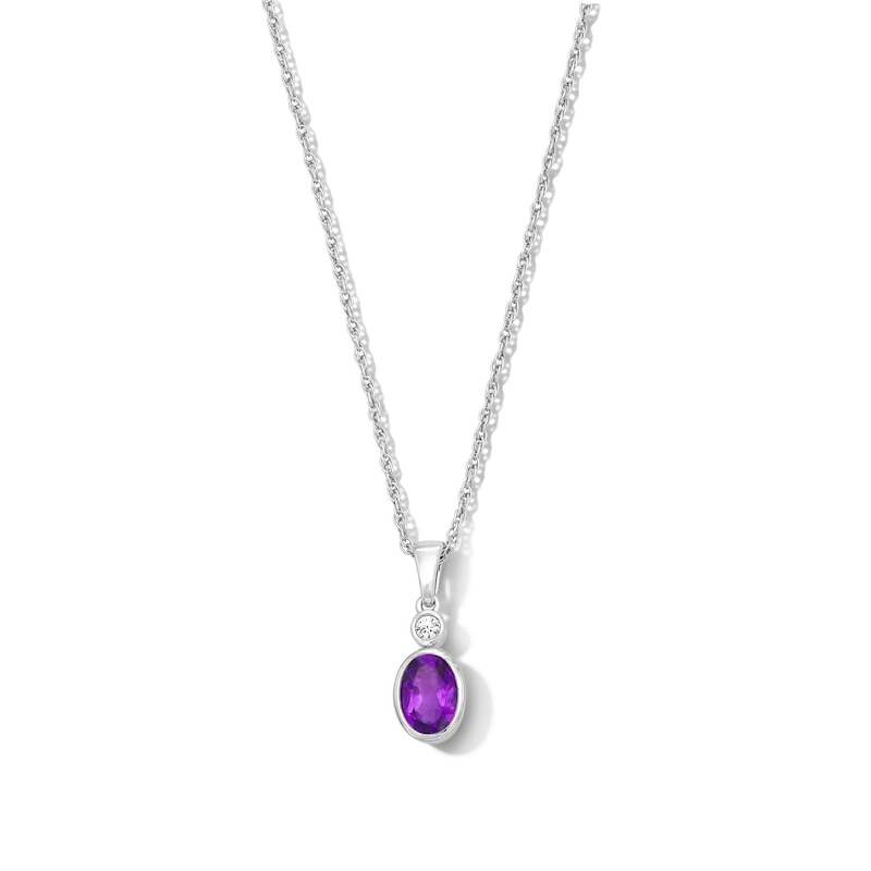 Main Image 1 of Oval Amethyst and Lab-Grown Diamond Accent Pendant in Sterling Silver (F/VS2)