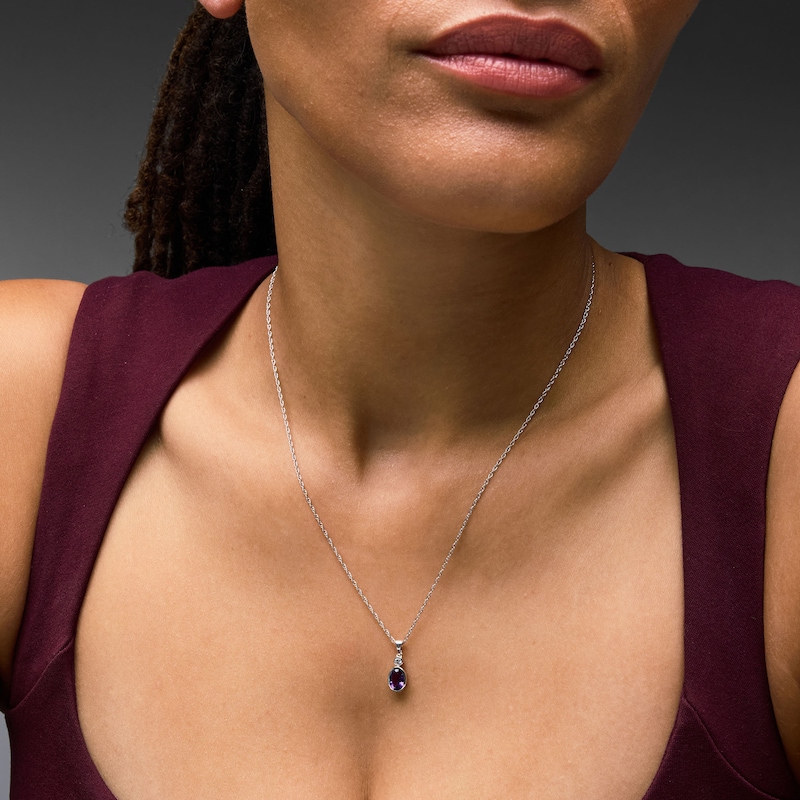 Main Image 2 of Oval Amethyst and Lab-Grown Diamond Accent Pendant in Sterling Silver (F/VS2)