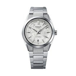 Men's Casio Edifice Stainless Steel Analog Watch with White Dial (Model: EFK100D-7A)