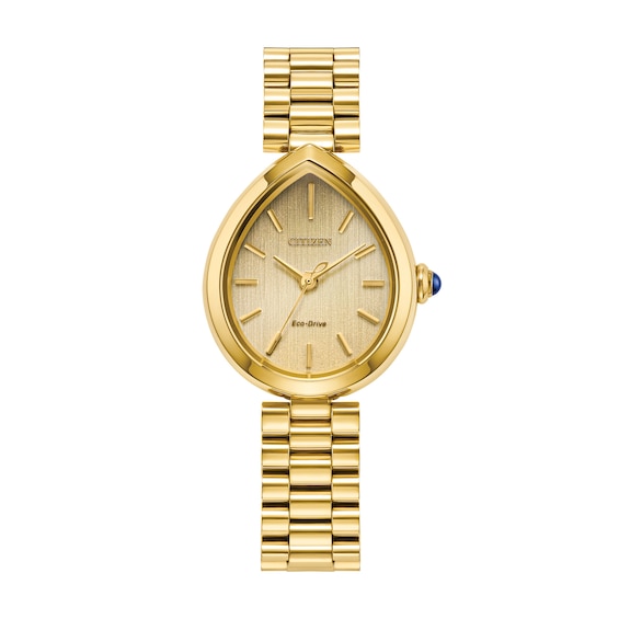 Ladiesâ Citizen Eco-DriveÂ® Rainell Gold-Tone IP Analog Watch with Gold-Tone Dial (Model: Em1202-50P)