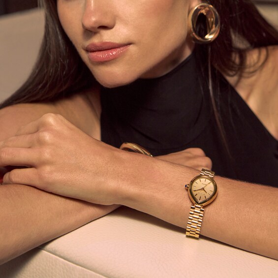 Ladiesâ Citizen Eco-DriveÂ® Rainell Gold-Tone IP Analog Watch with Gold-Tone Dial (Model: Em1202-50P)