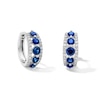 Thumbnail Image 1 of Blue Lab-Created Sapphire and 3/8 CT. T.W. Lab-Grown Diamond Hoop Earrings in Sterling Silver (F/VS2)