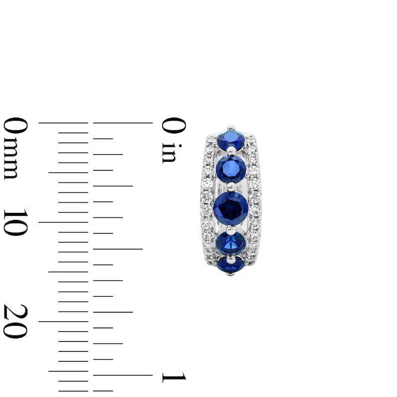 Main Image 2 of Blue Lab-Created Sapphire and 3/8 CT. T.W. Lab-Grown Diamond Hoop Earrings in Sterling Silver (F/VS2)