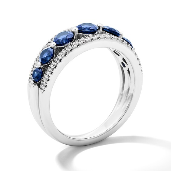 Blue Lab-Created Sapphire and 1/3 CT. T.w. Lab-Grown Diamond Ring in Sterling Silver (F/Vs2)