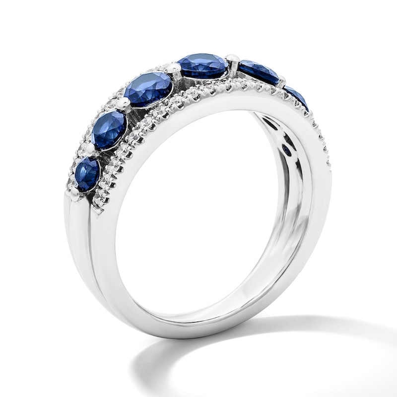 Main Image 3 of Blue Lab-Created Sapphire and 1/3 CT. T.W. Lab-Grown Diamond Ring in Sterling Silver (F/VS2)