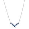 Thumbnail Image 1 of Blue Lab-Created Sapphire and 1/6 CT. T.W. Lab-Grown Diamond Chevron Bar Necklace in Sterling Silver (F/VS2) - 18"