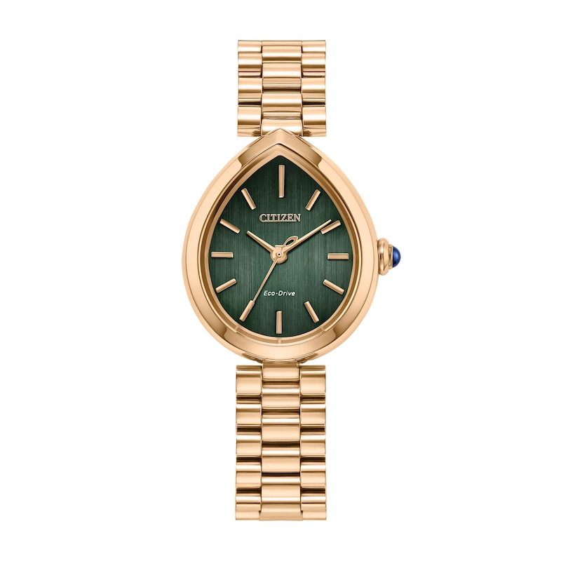 Main Image 1 of Ladies’ Citizen Eco-Drive® Rainell Rose Gold-Tone IP Analog Watch with Green Dial (Model: EM1203-57X)