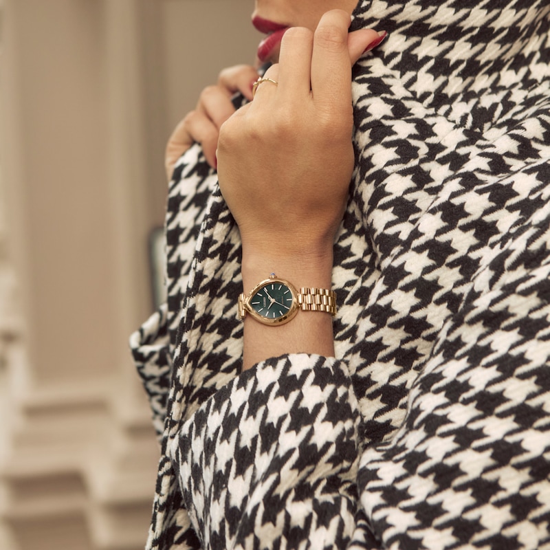 Main Image 4 of Ladies’ Citizen Eco-Drive® Rainell Rose Gold-Tone IP Analog Watch with Green Dial (Model: EM1203-57X)