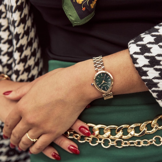 Ladiesâ Citizen Eco-DriveÂ® Rainell Rose Gold-Tone IP Analog Watch with Green Dial (Model: Em1203-57X)