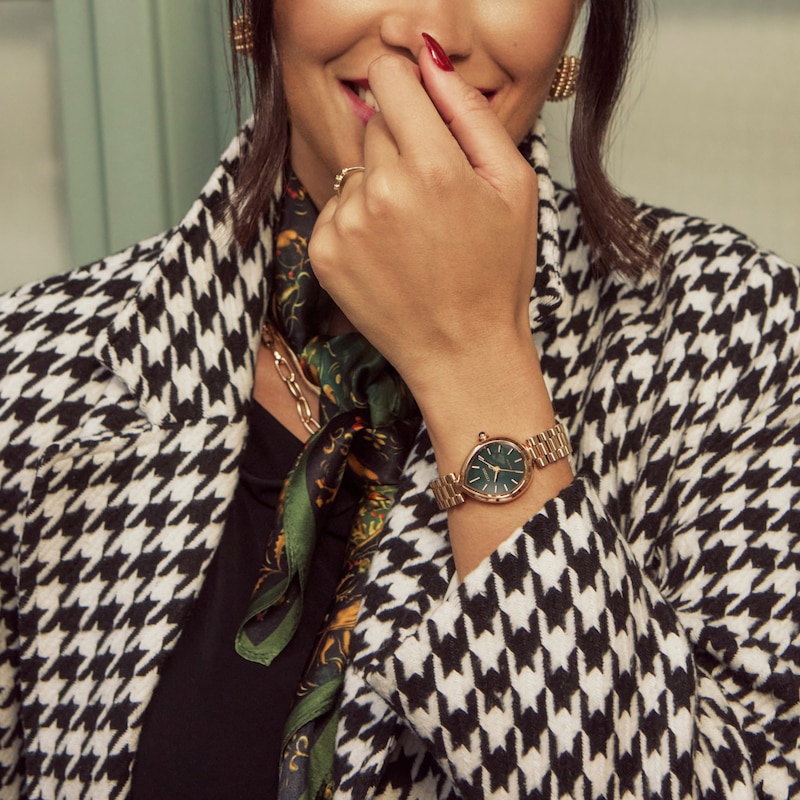 Main Image 6 of Ladies’ Citizen Eco-Drive® Rainell Rose Gold-Tone IP Analog Watch with Green Dial (Model: EM1203-57X)