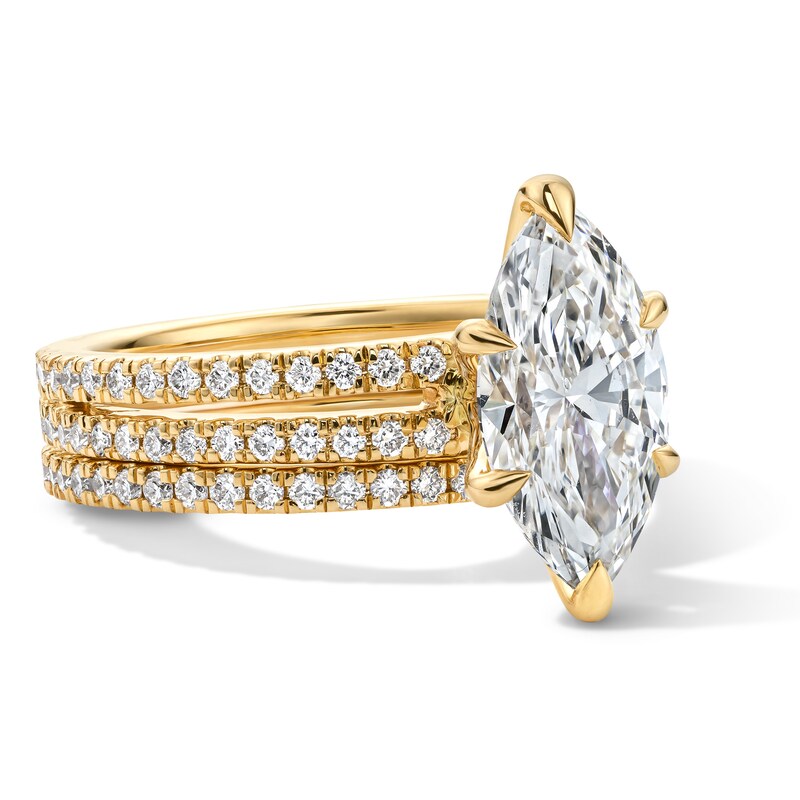 Main Image 4 of 3 CT. T.W. Marquise-Cut Certified Lab-Grown Diamond Bridal Set in 14K Gold (F/VS2)