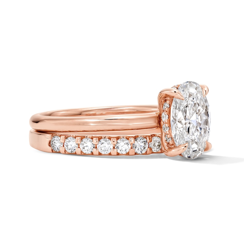 Main Image 3 of 2 CT. T.W. Oval-Cut Certified Lab-Grown Diamond Bridal Set in 14K Rose Gold (F/VS2)