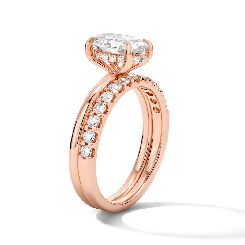 Main Image 4 of 2 CT. T.W. Oval-Cut Certified Lab-Grown Diamond Bridal Set in 14K Rose Gold (F/VS2)