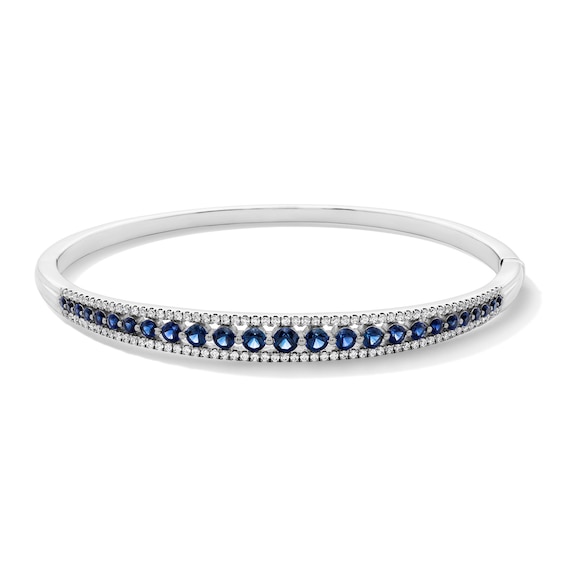 Blue Lab-Created Sapphire and 3/4 CT. T.w. Lab-Grown Diamond Bangle Bracelet in Sterling Silver (F/Vs2)