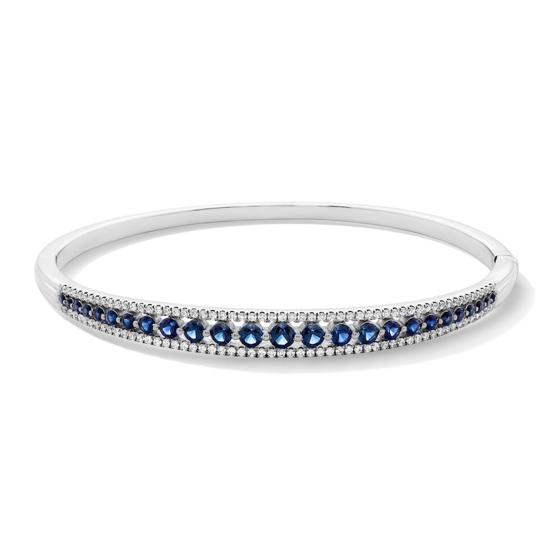 Main Image 1 of Blue Lab-Created Sapphire and 3/4 CT. T.W. Lab-Grown Diamond Bangle Bracelet in Sterling Silver (F/VS2)