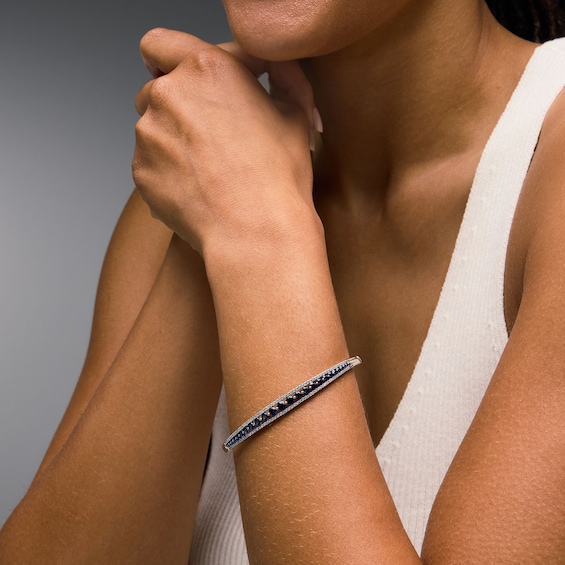 Blue Lab-Created Sapphire and 3/4 CT. T.w. Lab-Grown Diamond Bangle Bracelet in Sterling Silver (F/Vs2)