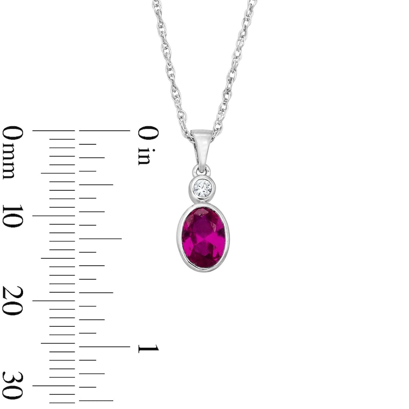 Main Image 2 of Oval Lab-Created Ruby and Lab-Grown Diamond Accent Pendant in Sterling Silver (F/VS2)
