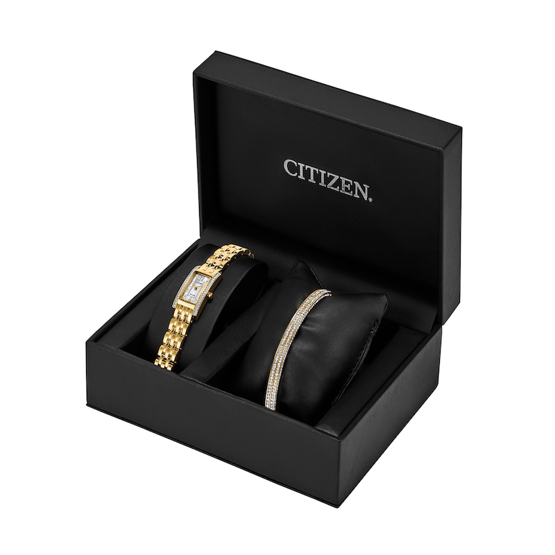 Main Image 1 of Ladies' Citizen Eco-Drive® Petite Palidoro Gold-Tone IP Watch with MOP Dial and Crystal Bracelet (Model: EG7112-59Y)