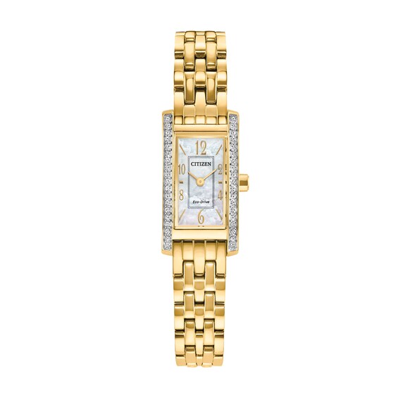 Ladies' Citizen Eco-Drive® Petite Palidoro Gold-Tone IP Watch with MOP Dial and Crystal Bracelet (Model: Eg7112-59Y)