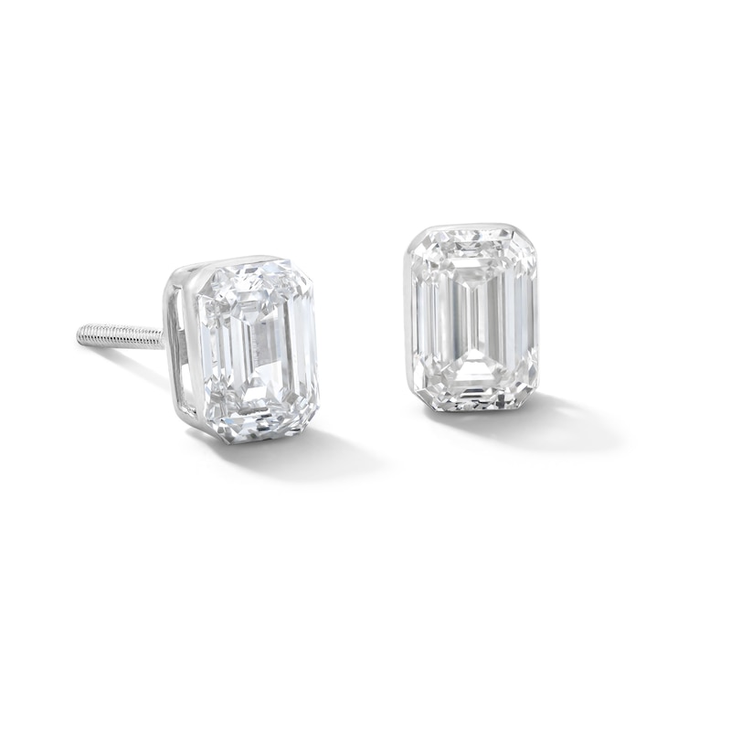Main Image 1 of 2 CT. T.W. Emerald-Cut Lab-Grown Diamond Solitaire Stud Earrings in 10K White Gold (F/VS2)