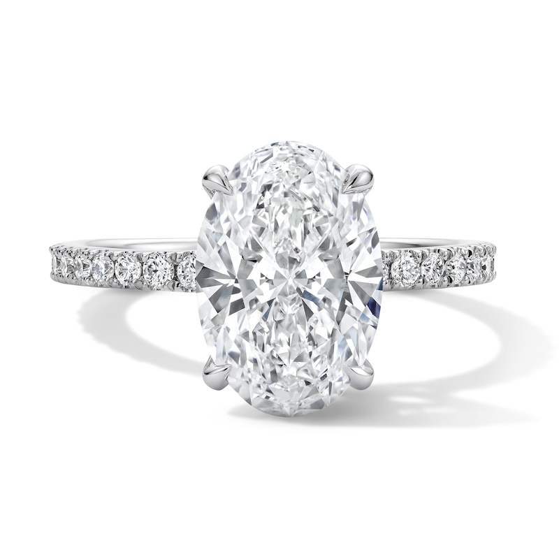 Main Image 1 of 3-1/2 CT. T.W. Oval Certified Lab-Grown Diamond Hidden Frame Engagement Ring in Platinum (D/IF)