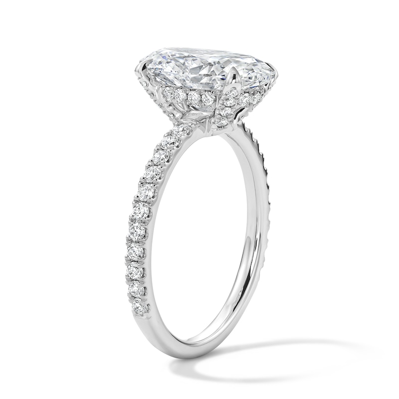 Main Image 4 of 3-1/2 CT. T.W. Oval Certified Lab-Grown Diamond Hidden Frame Engagement Ring in Platinum (D/IF)