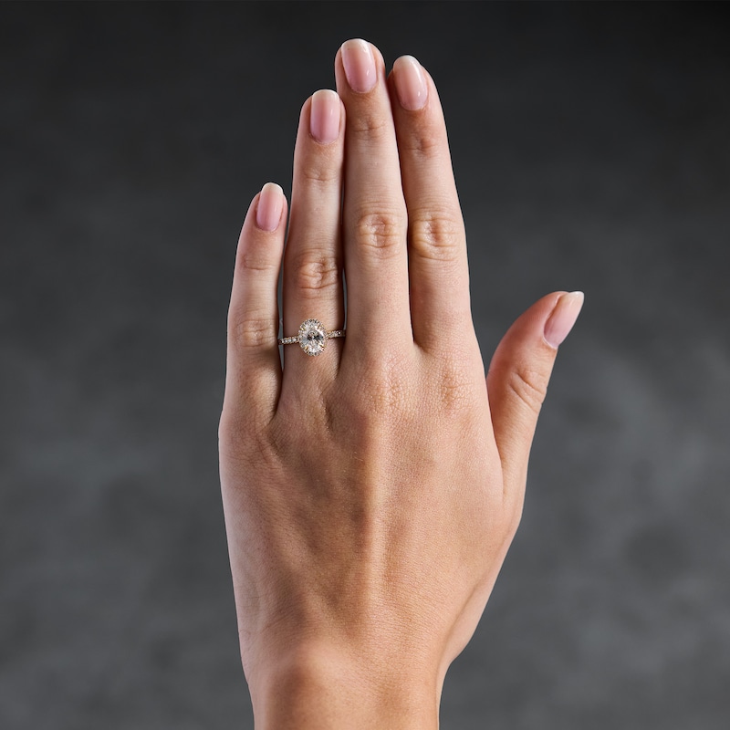 Main Image 2 of 1-1/2 CT. T.W. Oval Certified Lab-Grown Diamond Frame Engagement Ring in 18K Gold (D/IF)