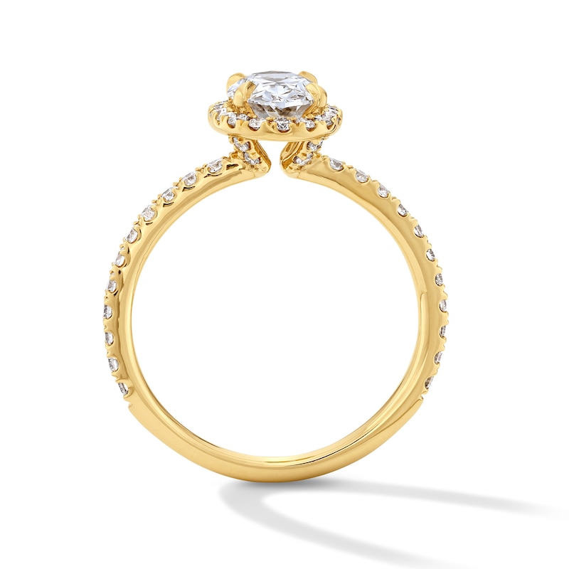 Main Image 3 of 1-1/2 CT. T.W. Oval Certified Lab-Grown Diamond Frame Engagement Ring in 18K Gold (D/IF)